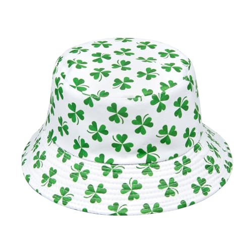 YAMEIZE St. Patrick’s Day Foglia Verde - Cappello per Donne Uomo Cappello Irish Bucker Hat Doppio Reversibile Green Leaf Verde da Pescatore Costume da Viaggio Festa
