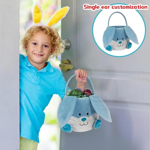 Image of Easter Bunny Baskets for Kids,With foldable ears,Cute egg hunting bag bucket,Easter gifts for boys and girls (Blue)