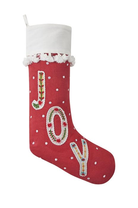 Peking Handicraft Boho Joy Embroidered Stocking, 19-Inch, Multicolor