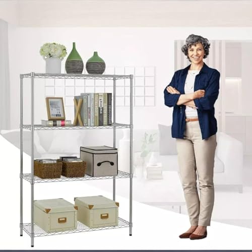 Image of Premium Heavy-Duty 4-Tier Chrome Metal Wire Storage Rack Shelf Organizer | Adjustable Multipurpose Freestanding Shelving Unit for Home, Office, Kitchen | Size 14 inch D x 24 inch W x 48 inch H Inch