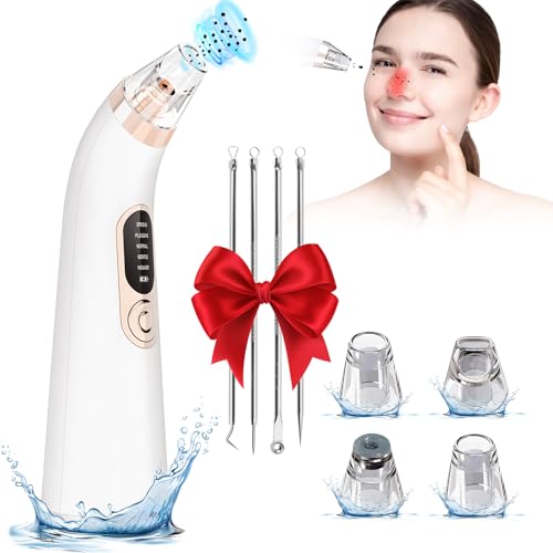 Feelhap Limpiador de Poros Electrico, Succionador de Puntos Negros, Limpiador de Puntos Negros Limpiador Facial con 5 Modos y 4 Cabezales de Aspiración para Eliminar Puntos Negros, Espinillas, Aceites