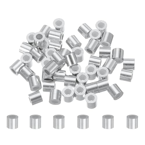 sourcing map 50Pcs Aluminum Crimping Loop Sleeve, 2.5mm 3/32 Round Ferrule Wire Crimps M2.5 Cable Crimp for Wire Rope and Cable Crimps, Clamps Line Rope End