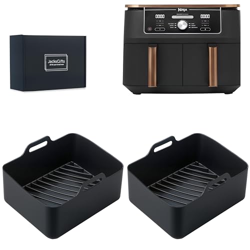 2 Pcs Ninja Air Fryer Accessories, Ninja air Fryer Silicone Liners for Ninja Foodi MAX Dual Zone Air Fryer AF400UKCP AF400UK AF451UK, Ninja Dual Air Fryer 9.5L - Black