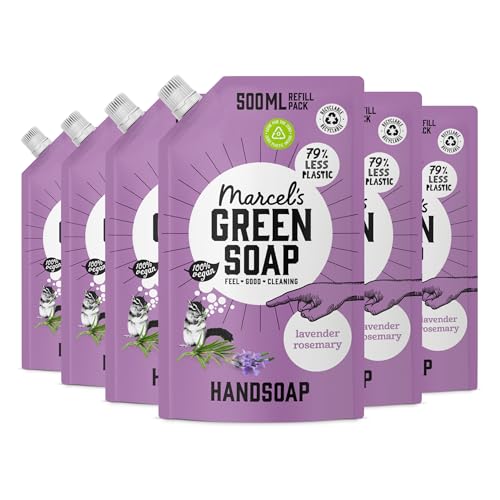 Marcel's Green Soap - Handseife Nachfüllpack Lavendel & Rosmarin - Nachfüllbeutel - Mikroplastikfreie Formel - Vegan - Verpackung recycelbar - 500 ml (6er Pack)