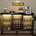 Loomie Wine Bar Cabinet with LED Light, Home Coffee Cabinet with Wine Rack and Glass Holder, Kitchen Buffet Sideboard W Storage Shelf, Freestanding Liquor Cabinet for Living Room, Dining Room (Black)