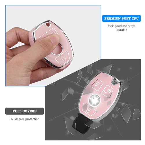 Image of QBUC for Mercedes Benz Key Fob Cover with Keychain (Pink)