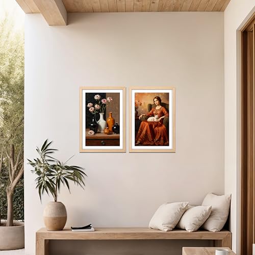 Image of NoWorries Modern art framed Wall paintings for home Decoration Living Room /Bedroom /Dining Room Decorative wall painting for Office hotel,cafe,room decor ''300 GSM Premium Poster Paper Print'' Cafeteria and Lounge - Synthetic Wooden Frames (pattern-illustration) (Set of 2, Framed Painting)(Frame Size-13x17inches) (BROWN, LARGE)