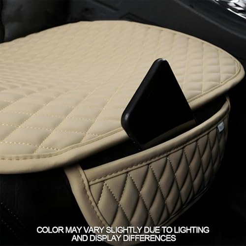 Image of Hicle Premium Beige Car Seat Cushion Set - 3 Piece Anti-Slip PU Leather Seat Covers for Front & Rear Seats - Universal Fit for Most Cars