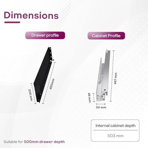Image of Godrej Kitchen Fittings| Soft Close Slim Drawer Slides | 35 Kg Load Capacity | 3D Three-Way Adjustment Clips | for Kitchen Cabinets & Modular Furniture | Available in 8 X 20 inch, Black