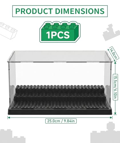 Image of Acrylic Display Case for Figures Dustproof, Acrylic Box Transparent, Clear Display Box with Building Base, Collection Bricks Storage Blocks Aciton Figure Showcase(Black)