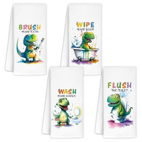 CIOJUNE Dinosaur Towels for Kids Bathroom Sets of 4 -