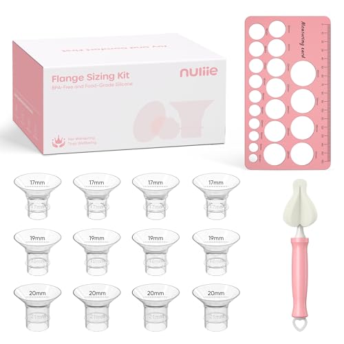 Image of Nuliie Silicone Flange Inserts 17/19/21mm 12PCS for 24mm Breast Pump | Compatible with Spectra, Includes Nipple Sizer for Flanges for Accurate Sizing, Boosts Pumping Efficiency & Comfort, BPA-free