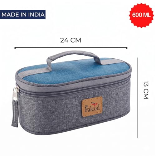 Image of PDDFALCON Stainless Steel EcoNxt Lunch Box Set of 2 containers with Insulated Bag, BIS Certified, Food Grade, BPA Free, Jindal Seal & Made in India. (Navy Blue - 600ml)