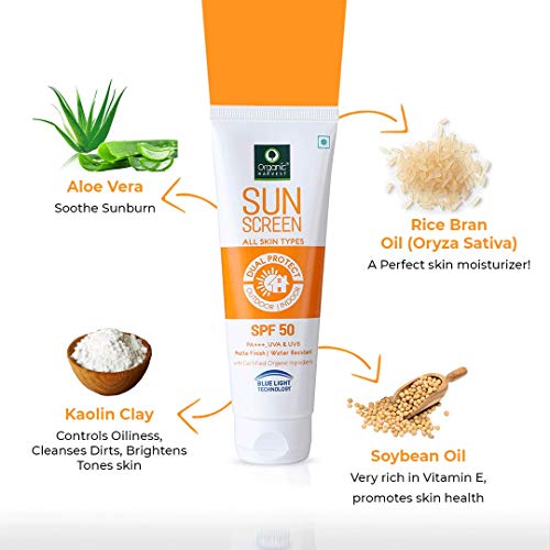 Organic Harvest 3-in-1 Face Wash & Sunscreen SPF 50 All Skin Type Combo, 100% Organic, Paraben & Sulphate Free (Face Wash 100gm + Sunscreen 100gm)