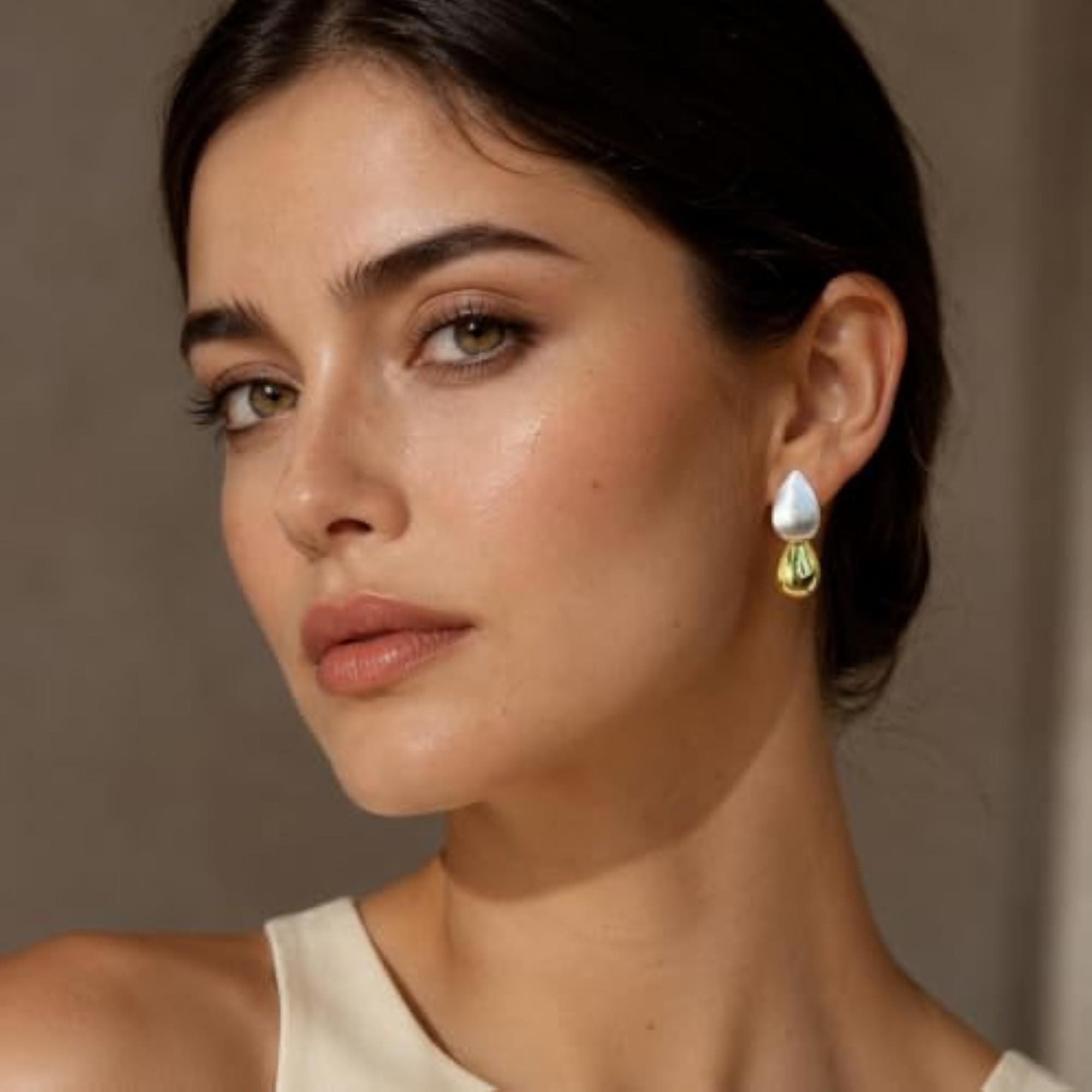 Women's Dual-Tone Teardrop Statement Earrings, Lightweight