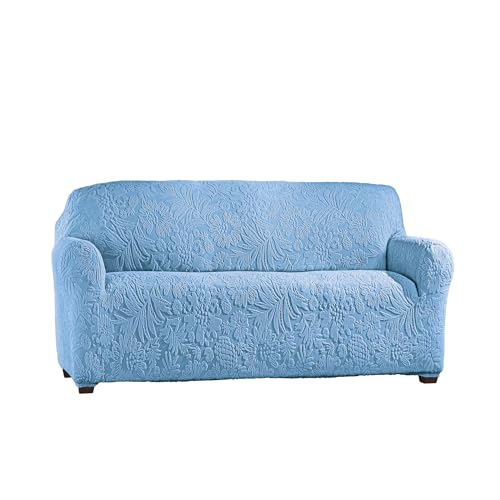 Collections Etc Embossed Tropical Design Stretch Furniture Cover Blue Loveseat