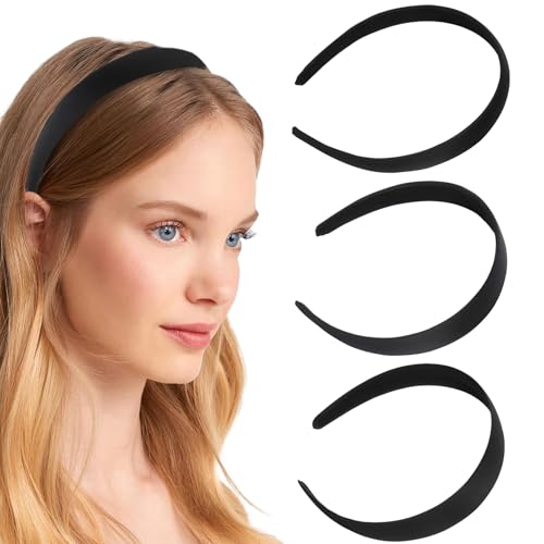 WOLMIK Fasce per capelli in raso, 3 pezzi da 2 cm, 2,5 cm e 3 cm di larghezza, fascia per capelli alla moda, tinta unita, antiscivolo, accessori per capelli fai da te, per donne e ragazze, Halloween,