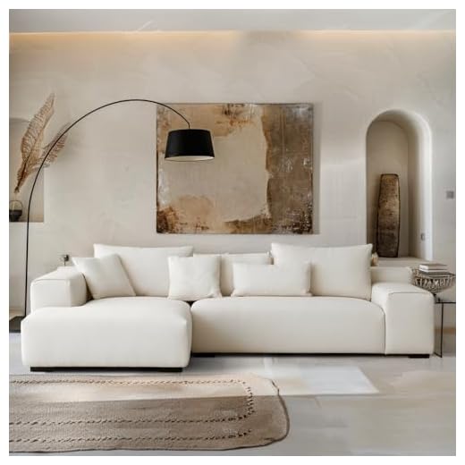 Acanva Modern L-Shaped Sectional Sofa, 3 Seat Upholstered Couch with Solid Wood Legs for Living Room, Bedroom and Lounge, Left Hand Facing Chaise, White