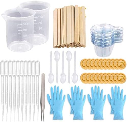 Mixing Cups Epoxy Resin Cups with Sticks Kit-2pcs 100ml Measuring Cups,70pcs Reusable Cups and Mixing Sticks,Dropping Pipette, Tweezers