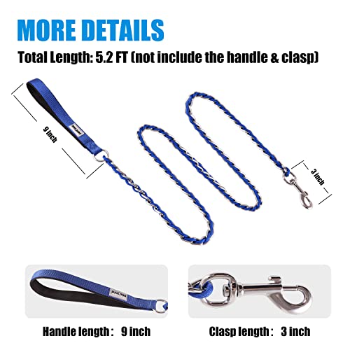 Chew Proof Metal Leash Chain Dog Leash For Medium Large Dogs, Chain Link Dog Leash Anti Chew 4Ft Strong Anti Bite Dog Leash Comfortable Soft Padded Handle Blue #TOP3