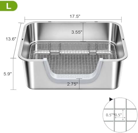 Stainless Steel Rabbit Litter Box 17.5×13.6×5.9 in (L) - 3