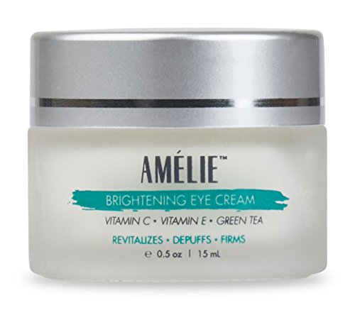 Amélie Brightening Eye Cream For Dark Circles, Puffiness, Fine Lines & Wrinkles With Antioxidants, Green Tea & Peptides. Brightens, Depuffs & Firms. Organic & Natural Ingredients.