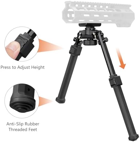 MidTen Bipod Compatible with M-Rail Bipod Swivel Tilt Sturdy Height Adjustment for Hunting and Shooting (Black, 7.8-10.6") - 4