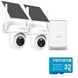 YOYIRYB 2-Camera Solar Security System + 64GB Memory Card, Ethernet Base Station, 4K Outdoor Cameras, No Subscription, Local Storage, Color Night Vision