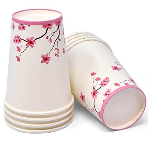 Floral Cherry Blossom Party Supplies Disposable Tableware Set 24 9" Dinner Plates 7" Paper Plate 24 9 Oz Cups 24 Lunch Napkin For Spring Pink Flowers Bridal & Baby Shower Wedding Tea Birthday Parties #TOP4