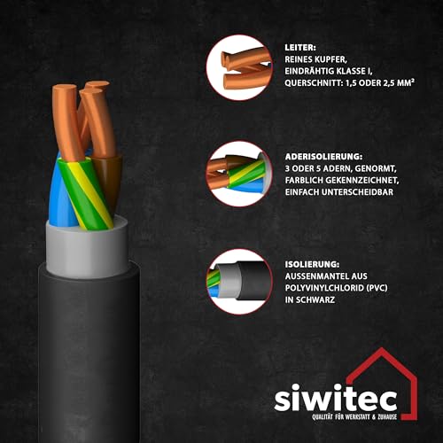 3. Bild von siwitec NYY-Kabel, NYY-J 3x1,5 mm², 25 m, Erdkabel, Installationskabel, Erdleitung, Kabelring - Made in Germany 25 m