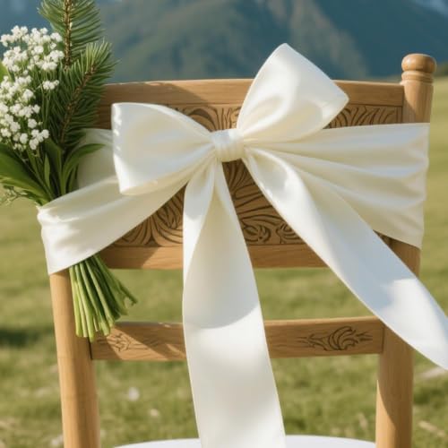 Image of Off White Satin Ribbon 3 inch X 15 Yards Polyester Ribbon for Gift Wrapping Very Suitable for Weddings Party Hair Bow Invitation Decorations and More