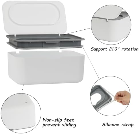 Wipes Dispenser, Wipe Holder for Baby & Adult, Seposeve Refillable Baby Wipe Container, Keeps Wipes Clean. Non-Slip, Easy Pull Wipes Pouch Case, Grey — view 2