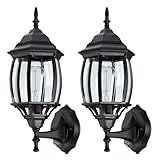 2 Pack Black Dusk to Dawn Outdoor Wall Lights - 16.8 Inch Garage Side Light for House Outside Dusk to Dawn Wall Lantern, Black Vintage Porch Sconce Light for Front Door,Entrance,Balcony,E26