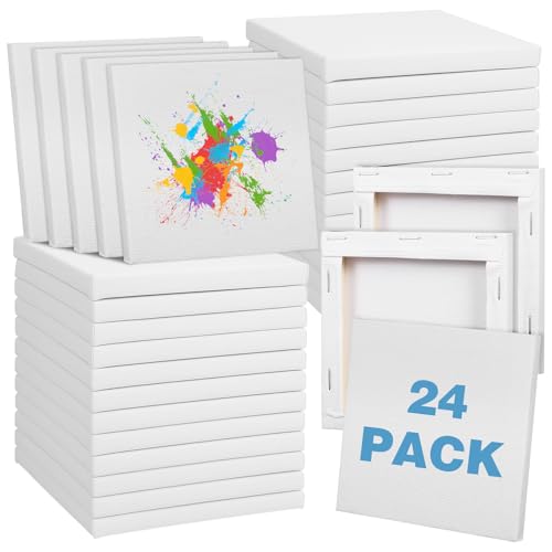 24 Pack Mini Canvases 4 x 4 Inch Square Canvas Bulk 2/5In Small Art Stretched Canvases for School Project Home Decor Oil Acrylic Watercolor