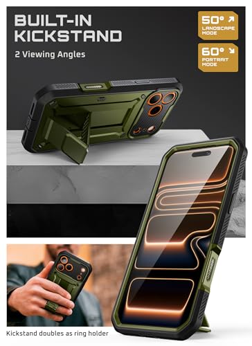 Image of SUPCASE for iPhone 17 Pro Case with Camera Control Button (Unicorn Beetle Pro), [Built-in Kickstand & Screen Protector] [Military-Grade Protection] Full Body Heavy Duty Phone Case, Guldan