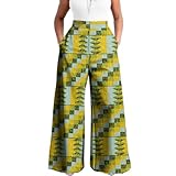 SEA&ALP African Print Pants for Women Plus Size Wide Leg Ankara Trousers Loose Kente Dashiki Pants Baggy Clothes Attire V56 XL