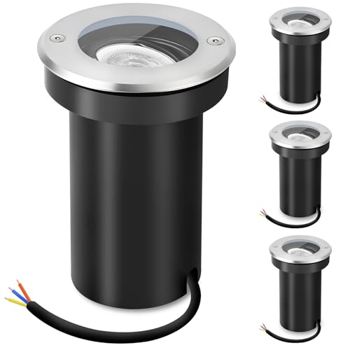 YindaLux Spot led encastrable exterieur orientable pour GU10 230V, IP67 étanche Spots de sol extérieurs, Lampe de sol ronde pour Pelouse, Cour, Argenté(sans...
