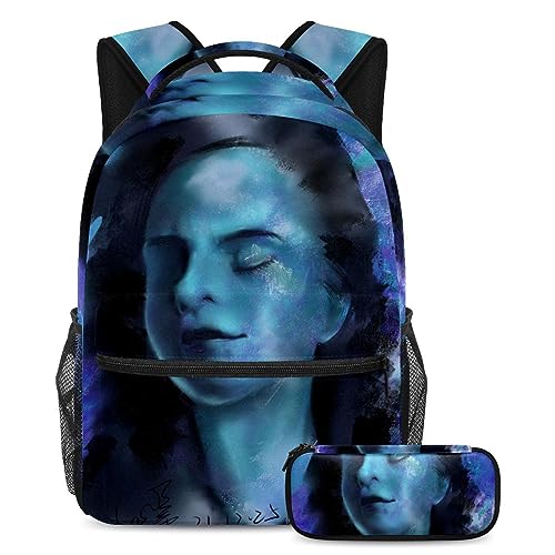 Sac à dos bleu pour fille et garçon avec trousse scolaire lot de 2