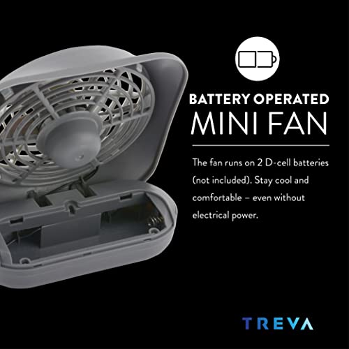 O2COOL Treva Ventilador de mesa portátil de 12 cm alimentado por bateria, 2 velocidades de resfriame