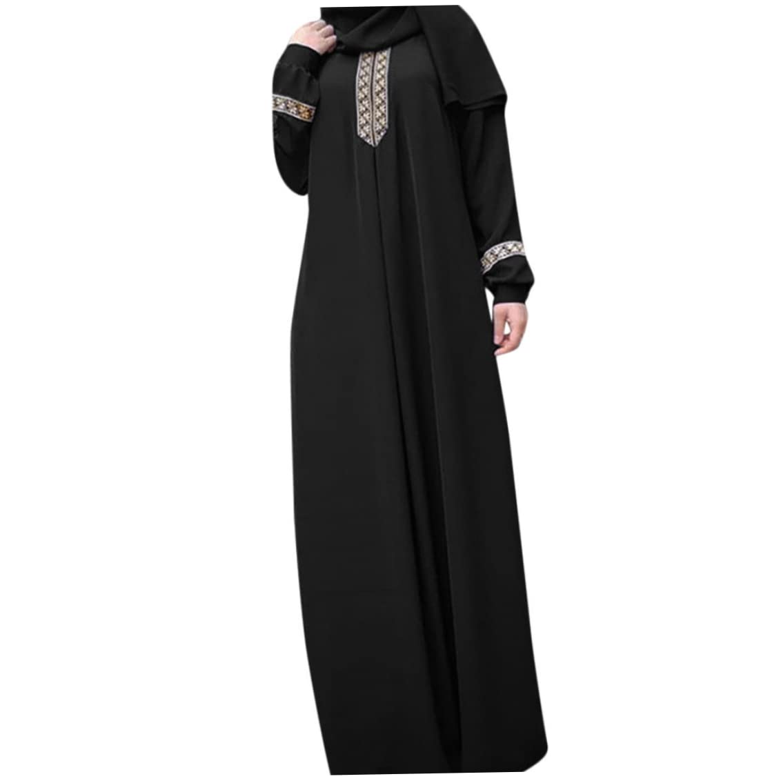 Vestido Musulmán Mujer Túnica Oración Lisa Ropa Islámica Estampada Ramadán Jilbab Negro M