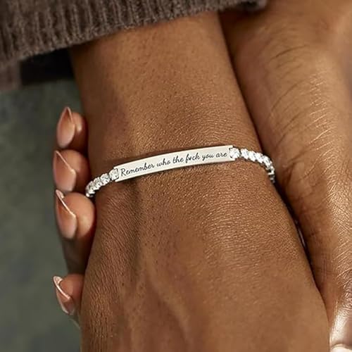 Remember Who The Fuck You Are Bracelet, Moissanite Tennis Bracelet Stainless Steel Dainty Crystal Bracelet Inspirational Motivational Christmas Birthday Jewelry Gift For Women Man2