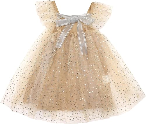 Toddler Girls Sequin Tulle Tutu Dress Cap Sleeves Party Dress Size 6M-9Y