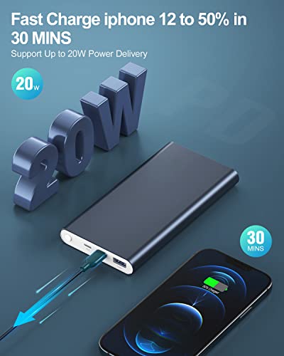 Energycell Pilot 5Gs Portable Charger,20W Pd&Qc 3.0 Usb-C Fast Charging Power Bank,12000Mah 18W Input Battery Pack Compatible With Iphone 12/X Samsung S20 And More - Navy Blue #TOP3