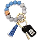NVENF Silicone Key Ring Bracelet Beaded Wrislet Keychain Portable House Car Keys Ring Holder (Blue)