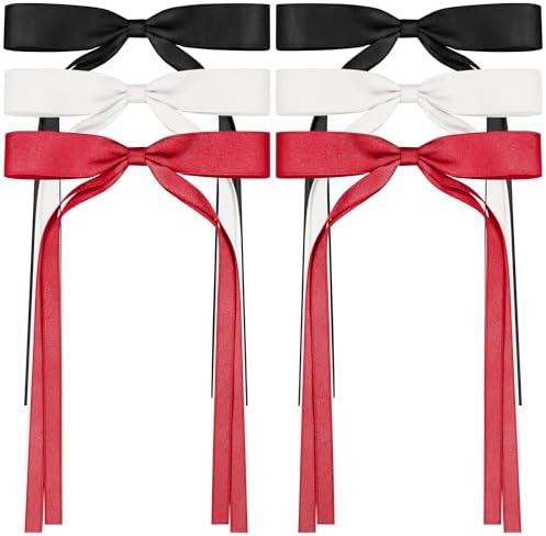2Pcs White Ribbon Hair Bows With Long Tail - Silky Satin Hair Clips For Girls & Teens