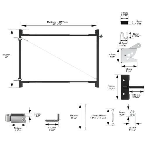 JUGREAT Heavy Duty Fence Gate Kit,36\"-72\" Adjustable Anti Sag Gate Kit,Wood Gate Building Kit for Width x 4\'-5\' Height Fences, Wood Frame gate Hardware Kit, Black Finish