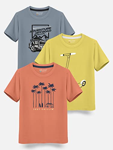 Image of HELLCAT Pista Green Trendy Typographic Printed Cotton Blend Half Sleeve T-Shirt for Boys