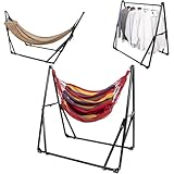 MRG 3way ハンモック 自立式 室内 チェア ハンガーラック 室外 兼用 ポータブル 折りたたみ キャリーケース 日本語説明書付き 耐荷重350kg (フレーム：ブラウン, ハンモックネット：ブラウン × チェアネット：レッド)
