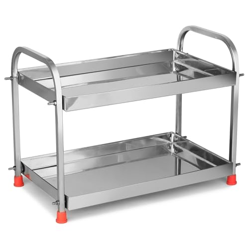 Image of Stainless Steel 2-Tier Kitchen Rack | Rust-Proof Multipurpose Storage Organizer Shelf for Countertop, Bathroom & Under Sink | Steel Shelf Stand with Anti-Skid Feet