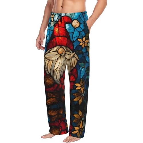 Mens Pajama Pants Bottoms with Pockets, Christmas floral stained glass man Comfort Pj Lounge Pants Soft Sleep Pants for Men Black
